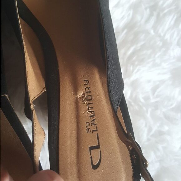 CL by Laundry Ilena Wedge Sandals Black Cork Open Toe Flower Top Shoes Size 7.5 - Picture 13 of 13